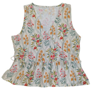 Spartina Woodland Fairy Floral Peplum Top | Babydoll Cottagecore White | Size L